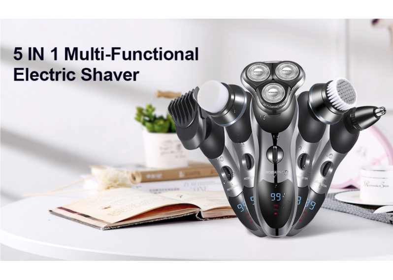 Electric Razor Black Rotary 5in 1 Shaver Cordless Waterproof USB Charging Rechargeable